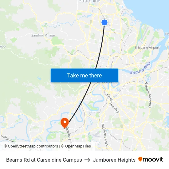 Beams Rd at Carseldine Campus to Jamboree Heights map