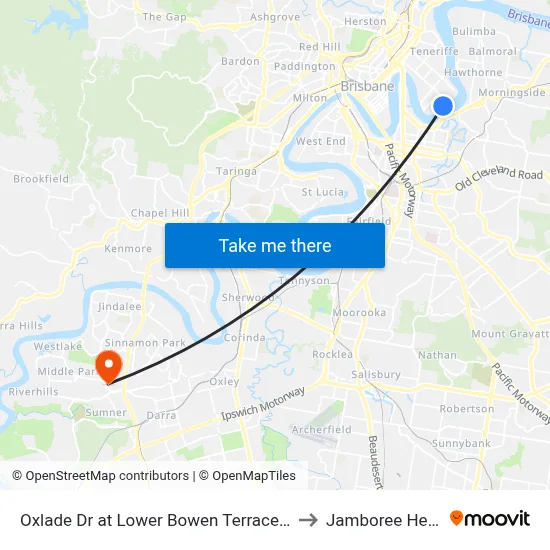Oxlade Dr at Lower Bowen Terrace, Stop 19 to Jamboree Heights map