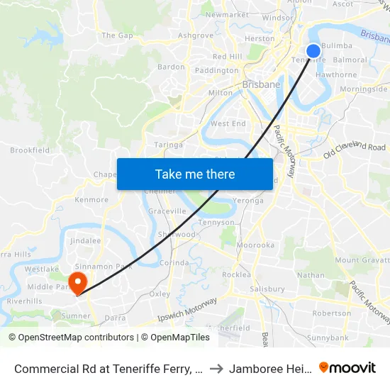 Commercial Rd at Teneriffe Ferry, Stop 16 to Jamboree Heights map