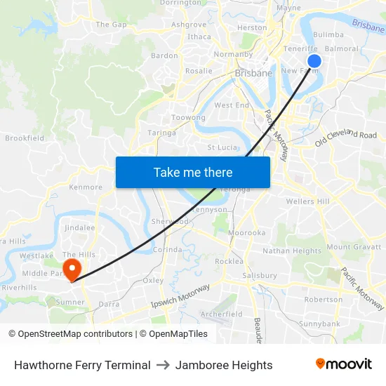 Hawthorne Ferry Terminal to Jamboree Heights map