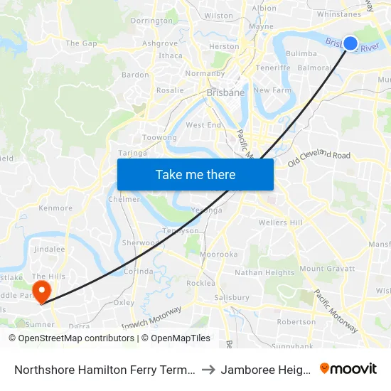 Northshore Hamilton Ferry Terminal to Jamboree Heights map