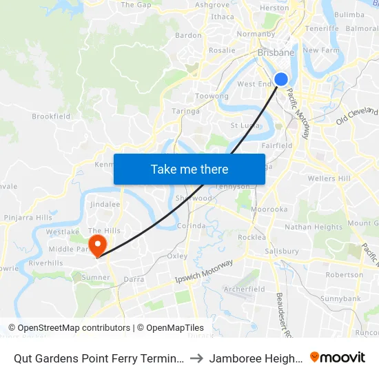 Qut Gardens Point Ferry Terminal to Jamboree Heights map