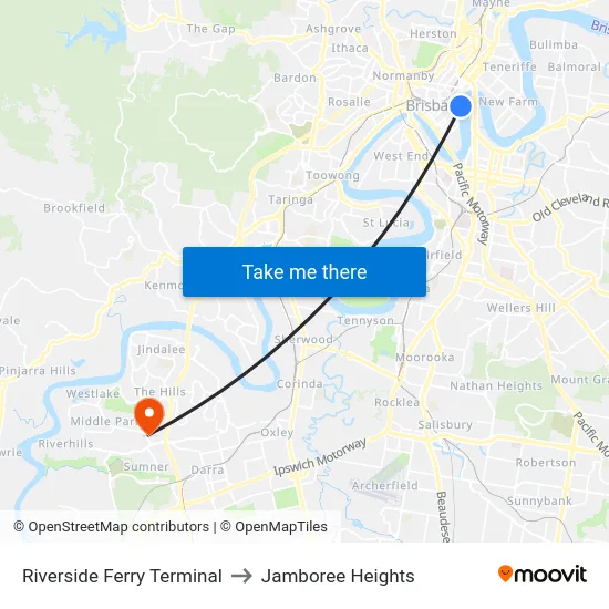 Riverside Ferry Terminal to Jamboree Heights map