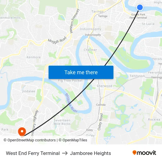 West End Ferry Terminal to Jamboree Heights map