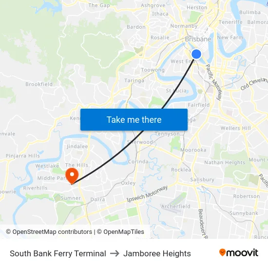 South Bank Ferry Terminal to Jamboree Heights map