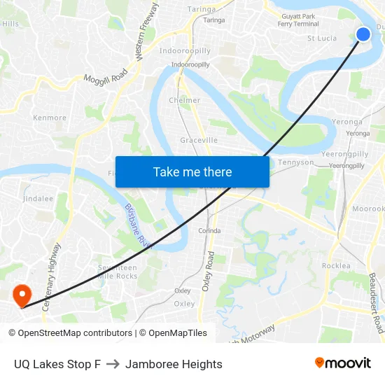 UQ Lakes Stop F to Jamboree Heights map