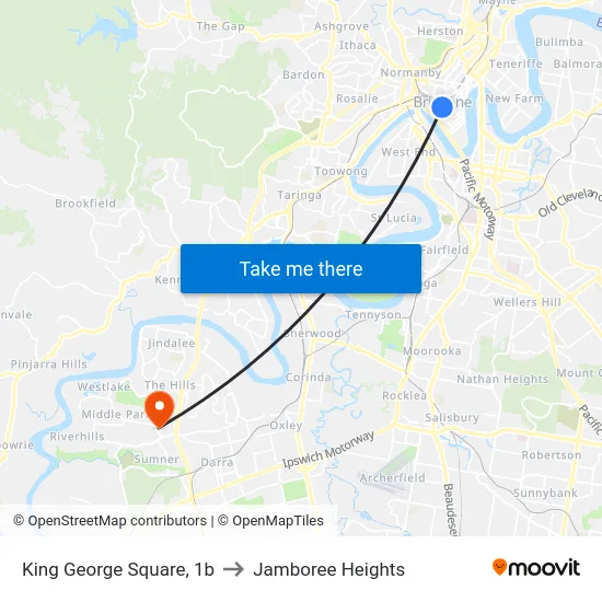 King George Square, 1b to Jamboree Heights map