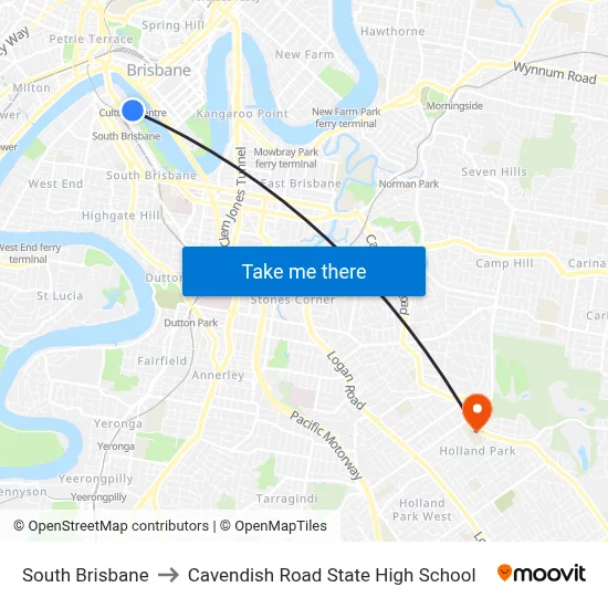 South Brisbane to Cavendish Road State High School with public ...