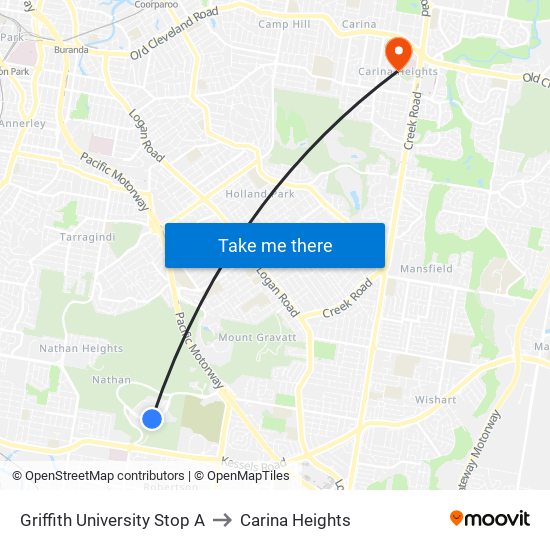 Griffith University Stop A to Carina Heights map