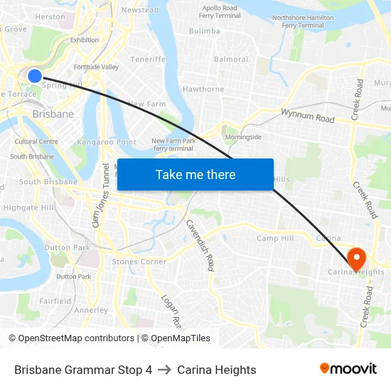 Brisbane Grammar Stop 4 to Carina Heights map