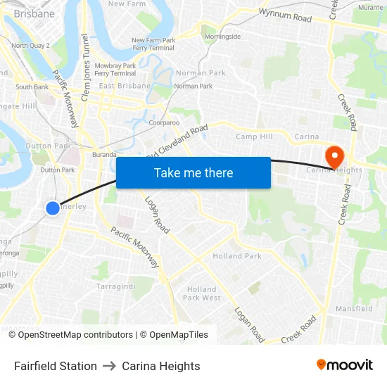 Fairfield Station to Carina Heights map