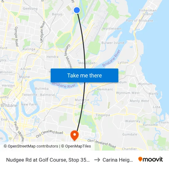 Nudgee Rd at Golf Course, Stop 35/32 to Carina Heights map
