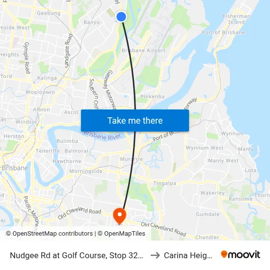 Nudgee Rd at Golf Course, Stop 32/35 to Carina Heights map