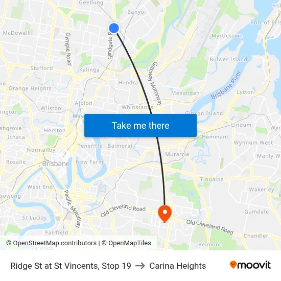 Ridge St at St Vincents, Stop 19 to Carina Heights map