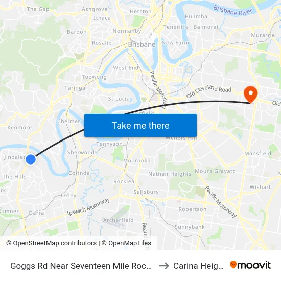 Goggs Rd Near Seventeen Mile Rocks Rd to Carina Heights map