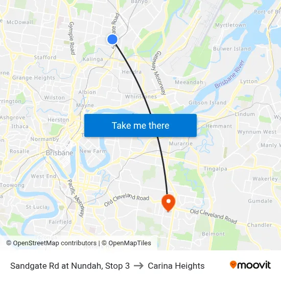 Sandgate Rd at Nundah, Stop 3 to Carina Heights map
