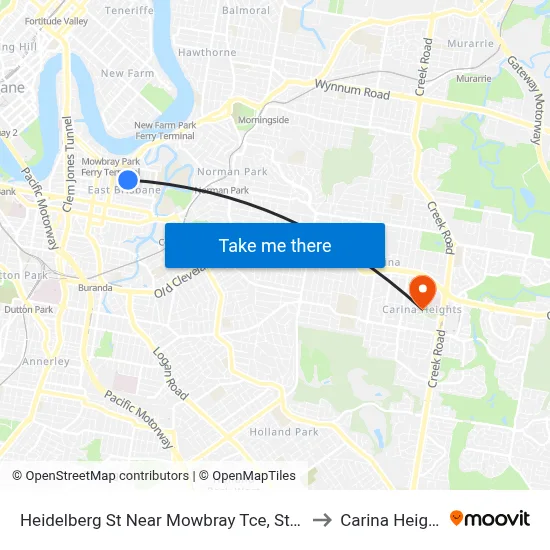 Heidelberg St Near Mowbray Tce, Stop 14 to Carina Heights map