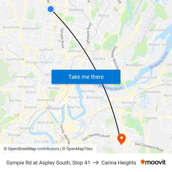 Gympie Rd at Aspley South, Stop 41 to Carina Heights map