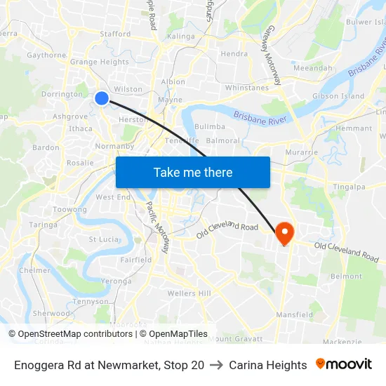 Enoggera Rd at Newmarket, Stop 20 to Carina Heights map