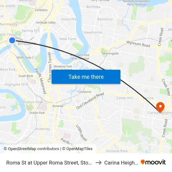 Roma St at Upper Roma Street, Stop 3 to Carina Heights map