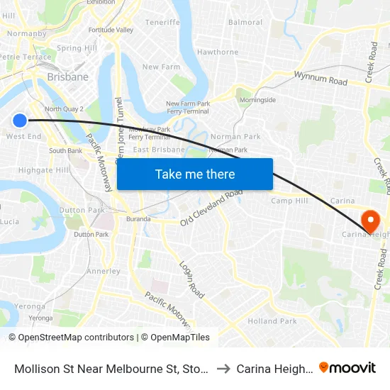 Mollison St Near Melbourne St, Stop 5 to Carina Heights map