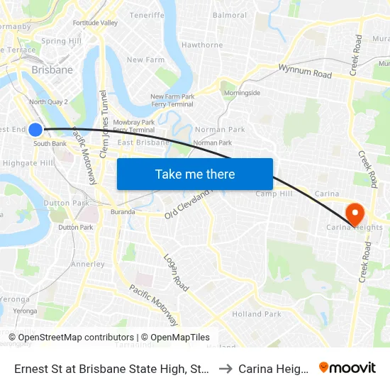 Ernest St at Brisbane State High, Stop 3 to Carina Heights map