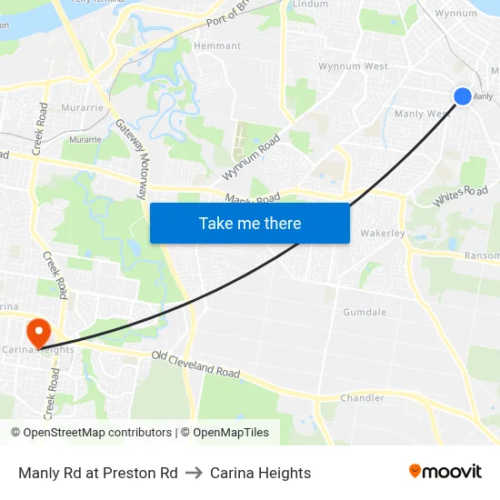 Manly Rd at Preston Rd to Carina Heights map