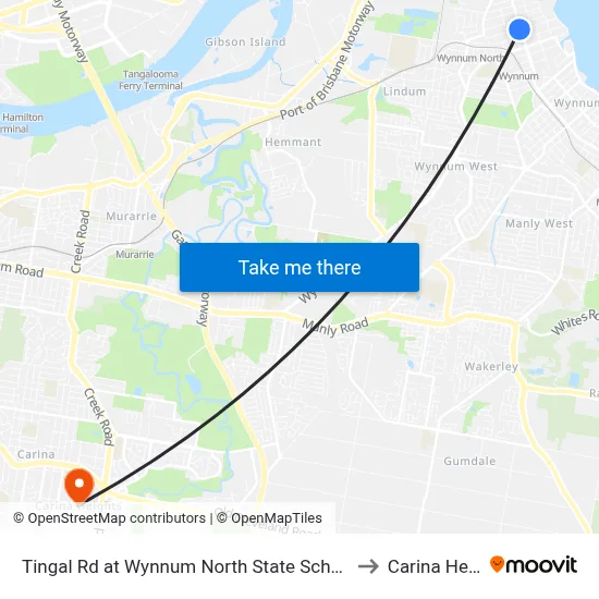 Tingal Rd at Wynnum North State School, Stop 10/5 to Carina Heights map