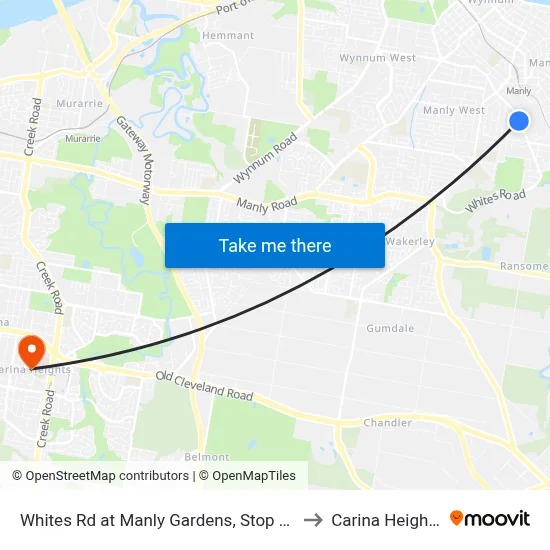 Whites Rd at Manly Gardens, Stop 73 to Carina Heights map