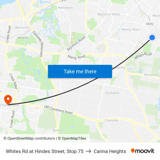 Whites Rd at Hindes Street, Stop 75 to Carina Heights map