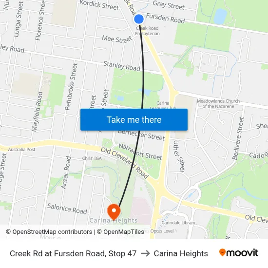 Creek Rd at Fursden Road, Stop 47 to Carina Heights map