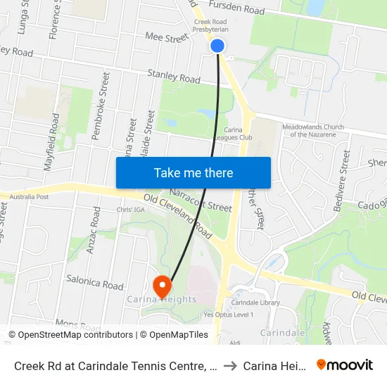 Creek Rd at Carindale Tennis Centre, Stop 46 to Carina Heights map