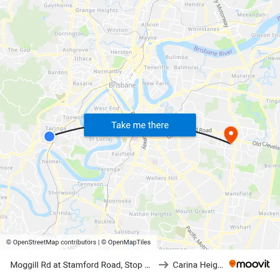Moggill Rd at Stamford Road, Stop 22/23 to Carina Heights map