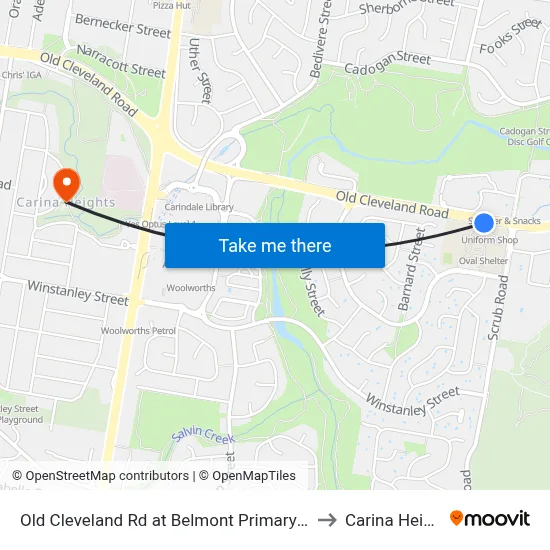 Old Cleveland Rd at Belmont Primary School to Carina Heights map