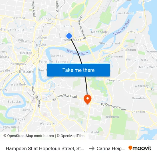 Hampden St at Hopetoun Street, Stop 30 to Carina Heights map