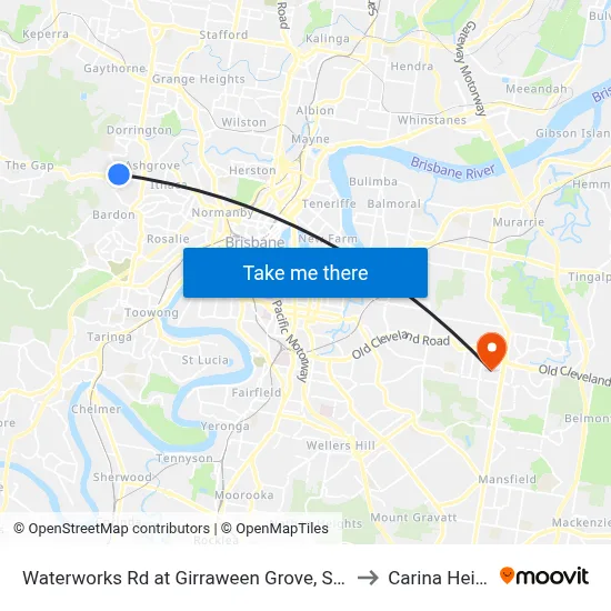 Waterworks Rd at Girraween Grove, Stop 21/22 to Carina Heights map