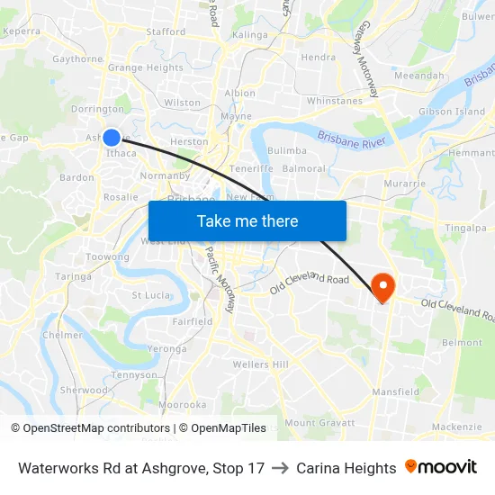 Waterworks Rd at Ashgrove, Stop 17 to Carina Heights map