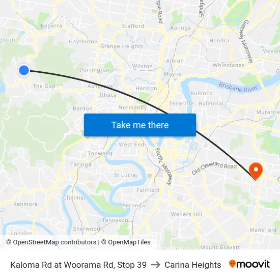 Kaloma Rd at Woorama Rd, Stop 39 to Carina Heights map