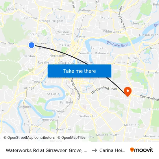 Waterworks Rd at Girraween Grove, Stop 21 to Carina Heights map