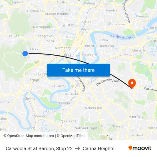 Carwoola St at Bardon, Stop 22 to Carina Heights map