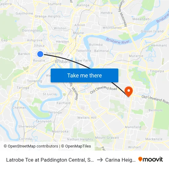 Latrobe Tce at Paddington Central, Stop 10 to Carina Heights map