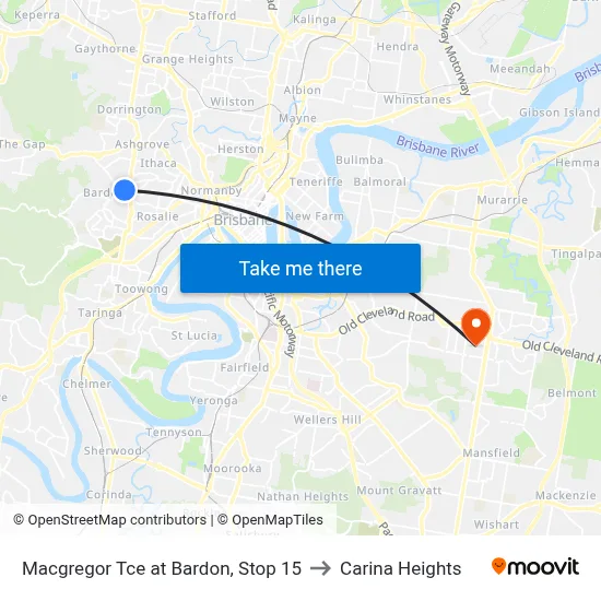 Macgregor Tce at Bardon, Stop 15 to Carina Heights map