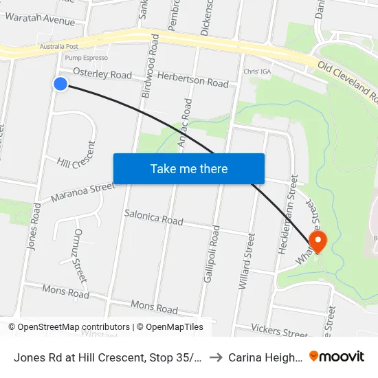 Jones Rd at Hill Crescent, Stop 35/36 to Carina Heights map