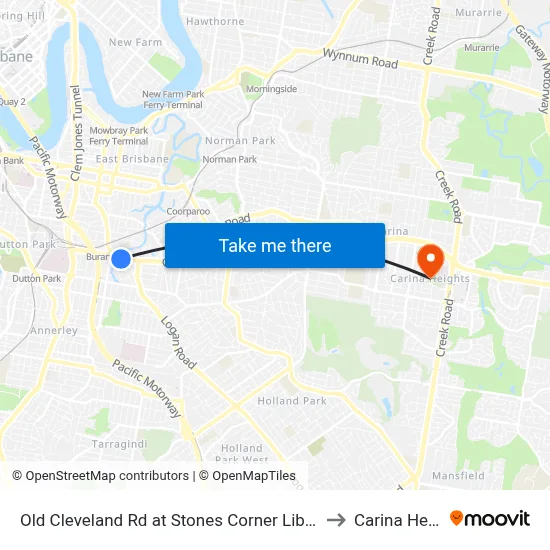 Old Cleveland Rd at Stones Corner Library, Stop 17 to Carina Heights map