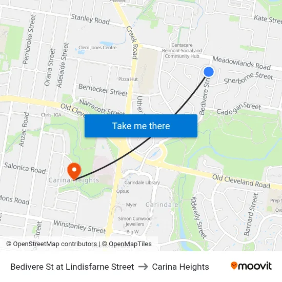Bedivere St at Lindisfarne Street to Carina Heights map