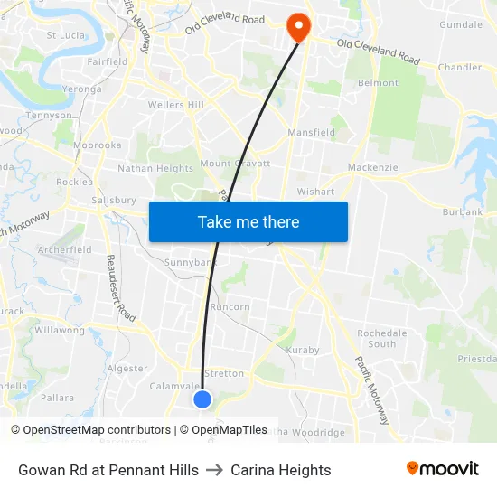 Gowan Rd at Pennant Hills to Carina Heights map