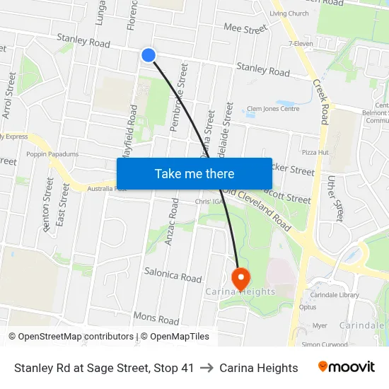 Stanley Rd at Sage Street, Stop 41 to Carina Heights map