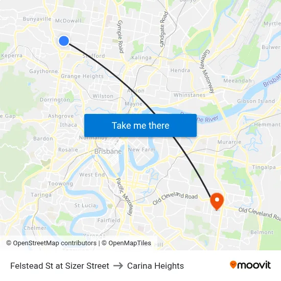 Felstead St at Sizer Street to Carina Heights map