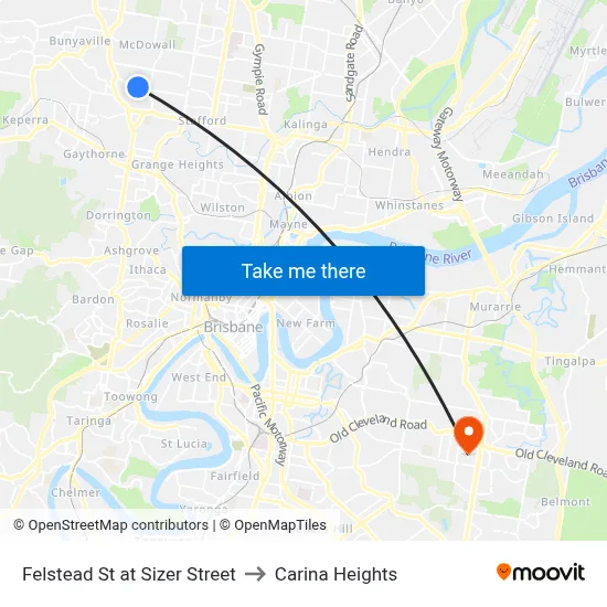 Felstead St at Sizer Street to Carina Heights map