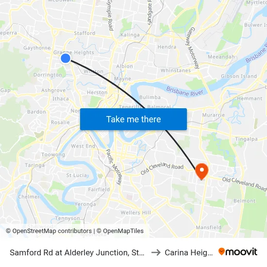 Samford Rd at Alderley Junction, Stop 26 to Carina Heights map